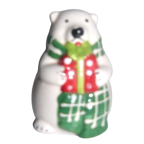 Polar Bear Salt & Pepper Shakers Christmas Ceramic MCM Vintage w Stoppers - Picture 5 of 6